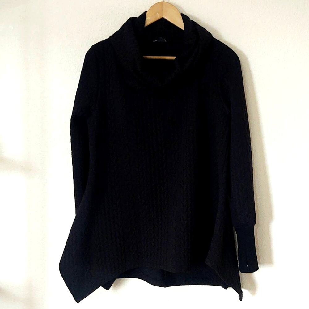 Suzanne Betro Cowl Neck Cable Knit Black Sweater
